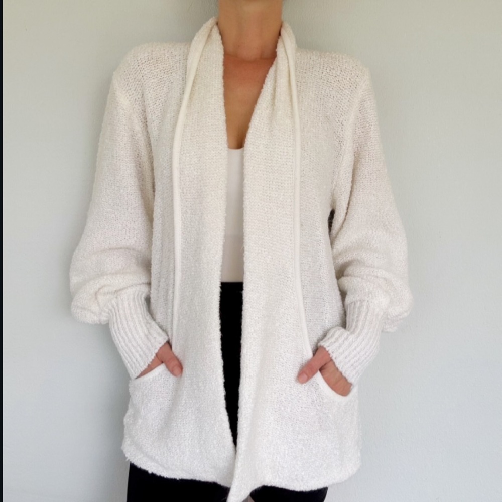 Vintage 90s Side Effects white oversized long drape pocket cardigan size medium